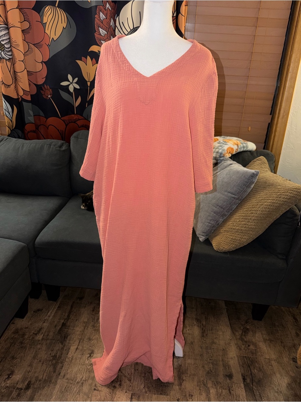 Barefoot Dreams Malibu Collection Pink Waffle V-Neck 3/4 Sleeve Women’s dress